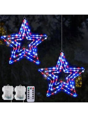 Patriotic 4th of July Decorations - 14" Rotatable Red, White & Blue Stars, 8